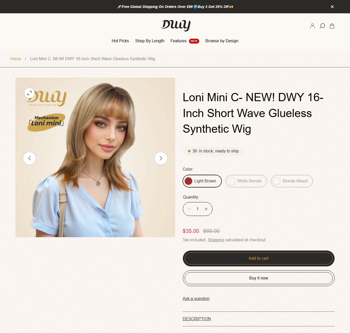 DWY product page screenshot for research comparison