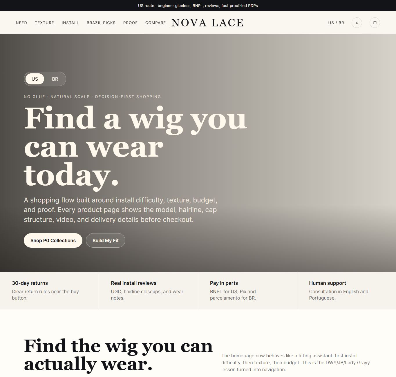 NOVA LACE homepage screenshot