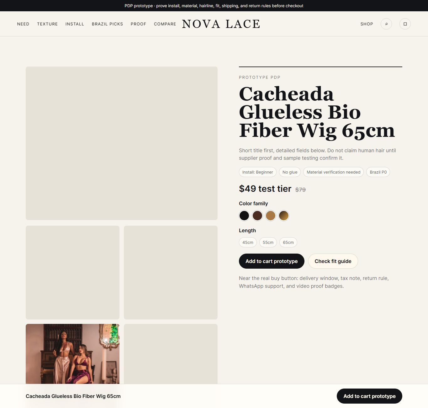 NOVA LACE product page screenshot
